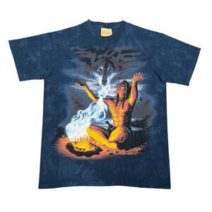 Vintage The Mountain Wolf Spirit Tie Dye Shirt Blue Native American Campfire M